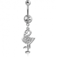 SURGICAL STEEL JEWELLED NAVEL BANANA WITH CHARM - FLAMINGO PIERCING