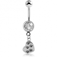 SURGICAL STEEL JEWELLED NAVEL BANANA WITH CHARM - HEART PIERCING