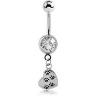 SURGICAL STEEL JEWELLED NAVEL BANANA WITH CHARM - HEART