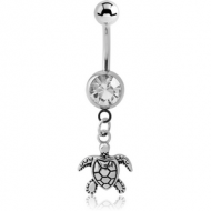 SURGICAL STEEL JEWELLED NAVEL BANANA WITH CHARM - TURTLE PIERCING
