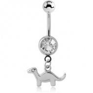 SURGICAL STEEL JEWELLED NAVEL BANANA WITH JEWELLED CHARM - DINOSAUR PIERCING