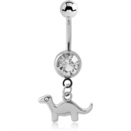 SURGICAL STEEL JEWELLED NAVEL BANANA WITH JEWELLED CHARM - DINOSAUR