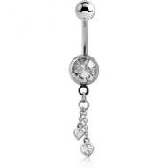 SURGICAL STEEL JEWELLED NAVEL BANANA WITH CHARM - HEART