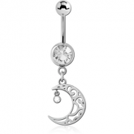 SURGICAL STEEL JEWELLED NAVEL BANANA WITH CHARM - CRESCENT PIERCING
