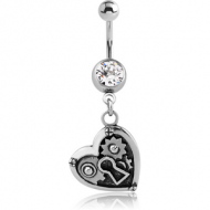 SURGICAL STEEL JEWELLED NAVEL BANANA WITH CHARM - HEART