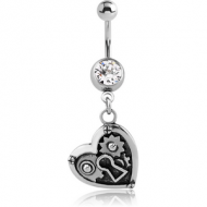 SURGICAL STEEL JEWELLED NAVEL BANANA WITH CHARM - HEART PIERCING