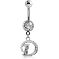 SURGICAL STEEL JEWELLED NAVEL BANANA WITH CHARM - D PIERCING