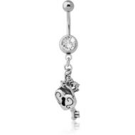 SURGICAL STEEL JEWELLED NAVEL BANANA WITH CHARM PIERCING