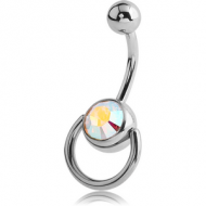 SURGICAL STEEL OPTIMA CRYSTAL JEWELLED SLAVE NAVEL BANANA PIERCING