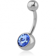 SURGICAL STEEL RIVOLI STONE SWAROVSKI CRYSTAL JEWELLED NAVEL BANANA