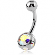 SURGICAL STEEL JEWELLED MULTI STONE NAVEL BANANA