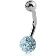 SURGICAL STEEL EPOXY COATED CRYSTALINE JEWELLED BALL NAVEL BANANA