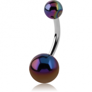SURGICAL STEEL NAVEL BANANA WITH AB COATED UV BALL PIERCING