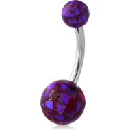 SURGICAL STEELEPOXY COATED SYNTHETIC MOTHER OF PEARL MOSAIC BALL NAVEL BANANA PIERCING