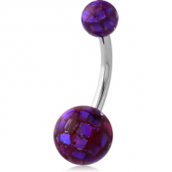 SURGICAL STEELEPOXY COATED SYNTHETIC MOTHER OF PEARL MOSAIC BALL NAVEL BANANA