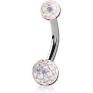 SURGICAL STEEL DOUBLE EPOXY VALUE CRYSTALINE JEWELLED BALL NAVEL BANANA