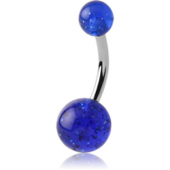 SURGICAL STEEL DOUBLE UV GLITTERING BALL NAVEL BANANA PIERCING