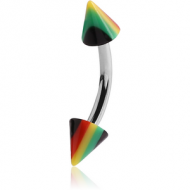SURGICAL STEEL CURVED BARBELL WITH ACRYLIC RASTA CONES