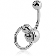 SURGICAL STEEL SLAVE NAVEL BANANA WITH BALL CLOSURE RING ON EXTRA BALL PIERCING