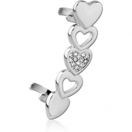 RHODIUM PLATED BRASS JEWELLED EAR CUFF - HEARTS