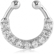 RHODIUM PLATED JEWELLED FAKE SEPTUM RING PIERCING