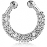 RHODIUM PLATED JEWELLED FAKE SEPTUM RING PIERCING