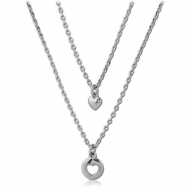 RHODIUM PLATED BRASS NECKLACE WITH PENDANT - HEARTS