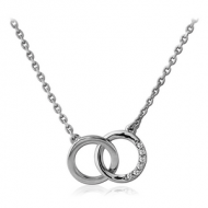 RHODIUM PLATED BRASS NECKLACE WITH JEWELLED PENDANT - HOOPS