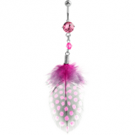 RHODIUM PLATED BRASS JEWELLED NAVEL BANANA WITH DANGLING CHARM - FEATHER PIERCING