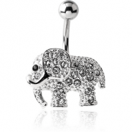 RHODIUM PLATED BRASS JEWELLED NAVEL BANANA - ELEPHANT PIERCING