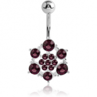 RHODIUM PLATED BRASS JEWELLED NAVEL BANANA - SNOWFLAKE PIERCING