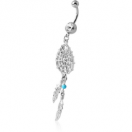 SURGICAL STEEL JEWELLED NAVEL BANANA WITH DANGLING CHARM - DREAM CATCHER PIERCING