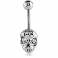 RHODIUM PLATED BRASS JEWELLED NAVEL BANANA - SKULL PIERCING