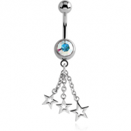 SURGICAL STEEL JEWELLED NAVEL BANANA WITH DANGLING CHARM - THREE STARS PIERCING