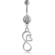 SURGICAL STEEL JEWELLED NAVEL BANANA WITH DANGLING CHARM - INFINITY HEART PIERCING