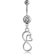 SURGICAL STEEL JEWELLED NAVEL BANANA WITH DANGLING CHARM - INFINITY HEART