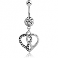 SURGICAL STEEL JEWELLED NAVEL BANANA WITH DANGLING CHARM - INFINITY HEART PIERCING
