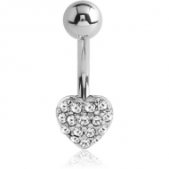 RHODIUM PLATED BRASS JEWELLED NAVEL BANANA - HEART PIERCING