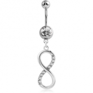 SURGICAL STEEL JEWELLED NAVEL BANANA WITH DANGLING CHARM - INFINITY PIERCING