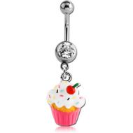 SURGICAL STEEL CRYSTAL NAVEL BANANA WITH RESIN ENAMEL CHARM PIERCING