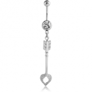 SURGICAL STEEL JEWELLED NAVEL BANANA WITH DANGLING CHARM - ARROW PIERCING
