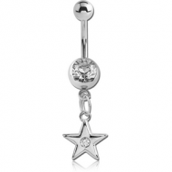 SURGICAL STEEL JEWELLED NAVEL BANANA WITH DANGLING CHARM - STAR PIERCING
