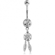 SURGICAL STEEL JEWELLED NAVEL BANANA WITH DANGLING CHARM - DREAM CATCHER PIERCING