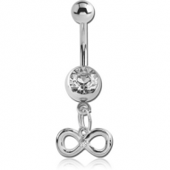 SURGICAL STEEL JEWELLED NAVEL BANANA WITH DANGLING CHARM - INFINITY PIERCING