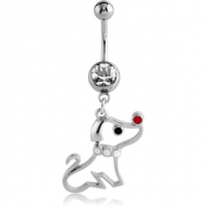 SURGICAL STEEL JEWELLED NAVEL BANANA WITH DANGLING CHARM - PUPPY PIERCING