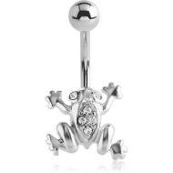 RHODIUM PLATED BRASS JEWELLED NAVEL BANANA - FROG PIERCING
