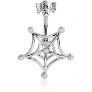 RHODIUM PLATED BRASS JEWELLED NAVEL BANANA - SPIDER AND WEB PIERCING