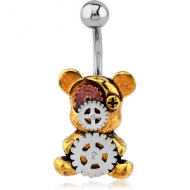 SURGICAL STEEL JEWELLED NAVEL BANANA BRASS WHITE METAL AND COPPER PARTS CHARM - STEAMPUNK PIERCING