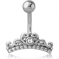 RHODIUM PLATED BRASS JEWELLED NAVEL BANANA - CROWN PIERCING