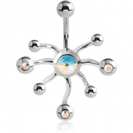 RHODIUM PLATED BRASS JEWELLED NAVEL BANANA - CELL PIERCING